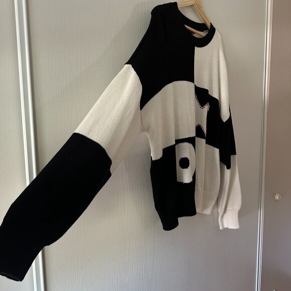 STAUD Womens Tic Tac‎ Toe Sweater Black White Pullover Wool Blend Size XL - Picture 4 of 7